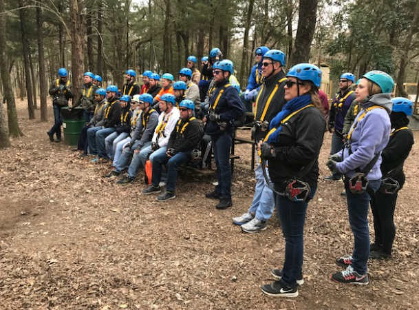 Team gathered for an outdoor course